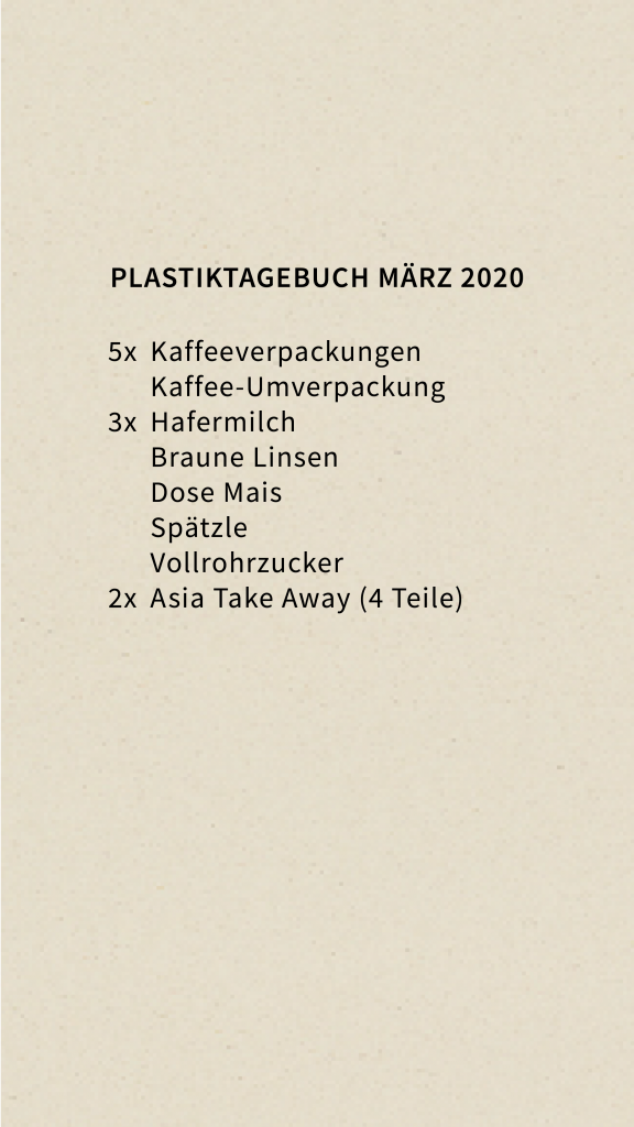 Plastik Müll Tagebuch März 2020 Markierungen